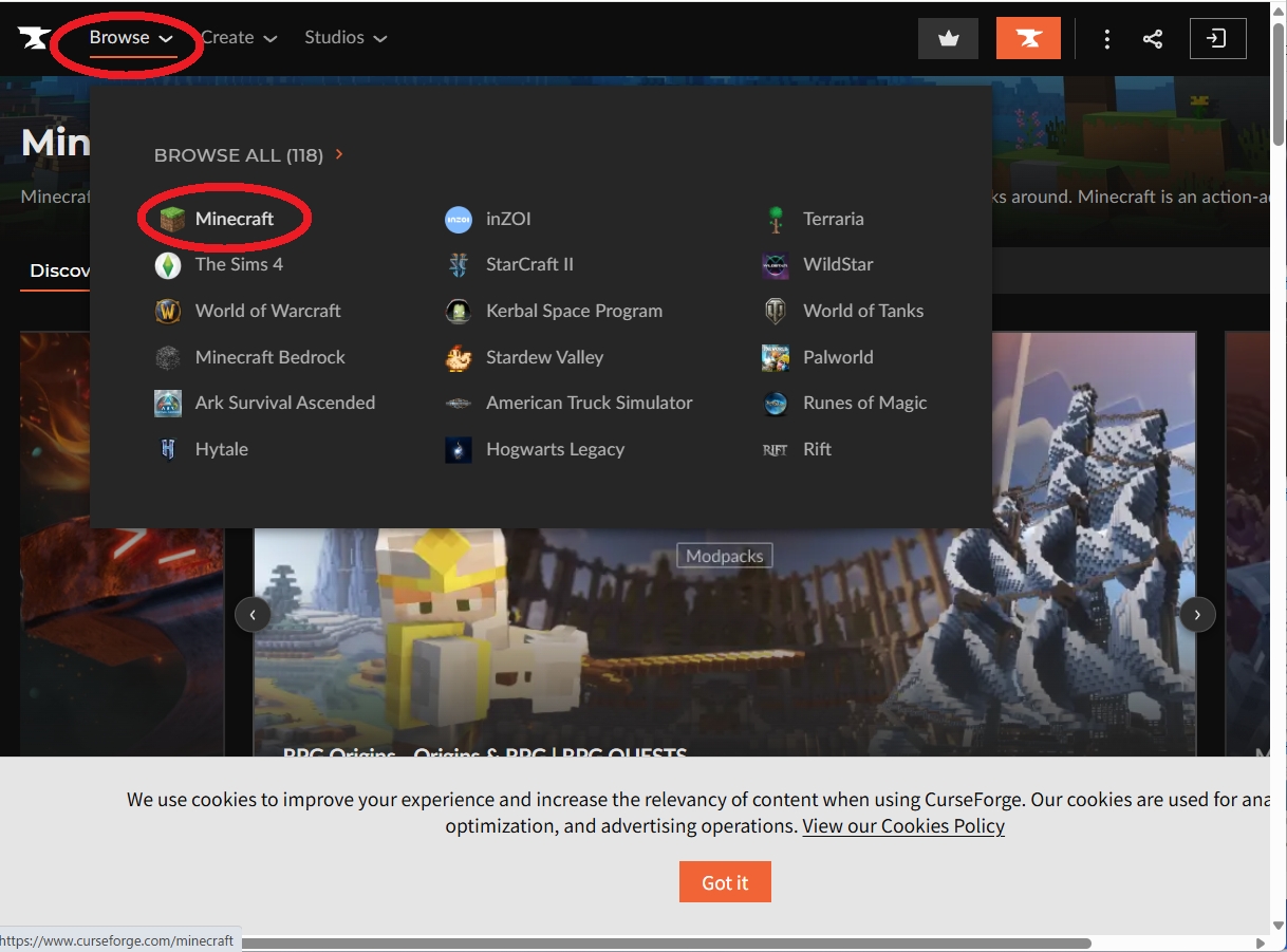 マイクラへMod導入 curseforgeのサイトでMod検索