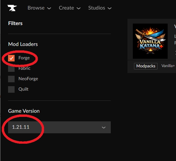 マイクラへMod導入 curseforgeのサイトで検索